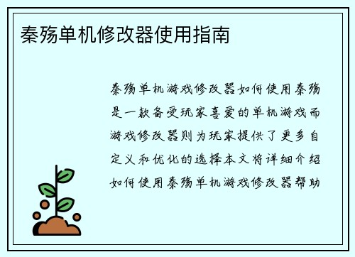 秦殇单机修改器使用指南